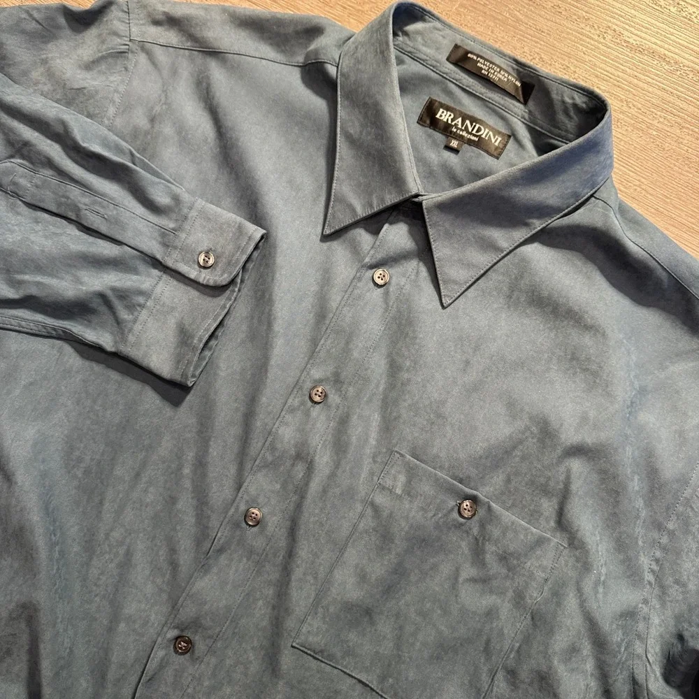 Vintage Brandini Shirt Mens XXL Blue Faux Suede Heritage Luxury Old Money Casual